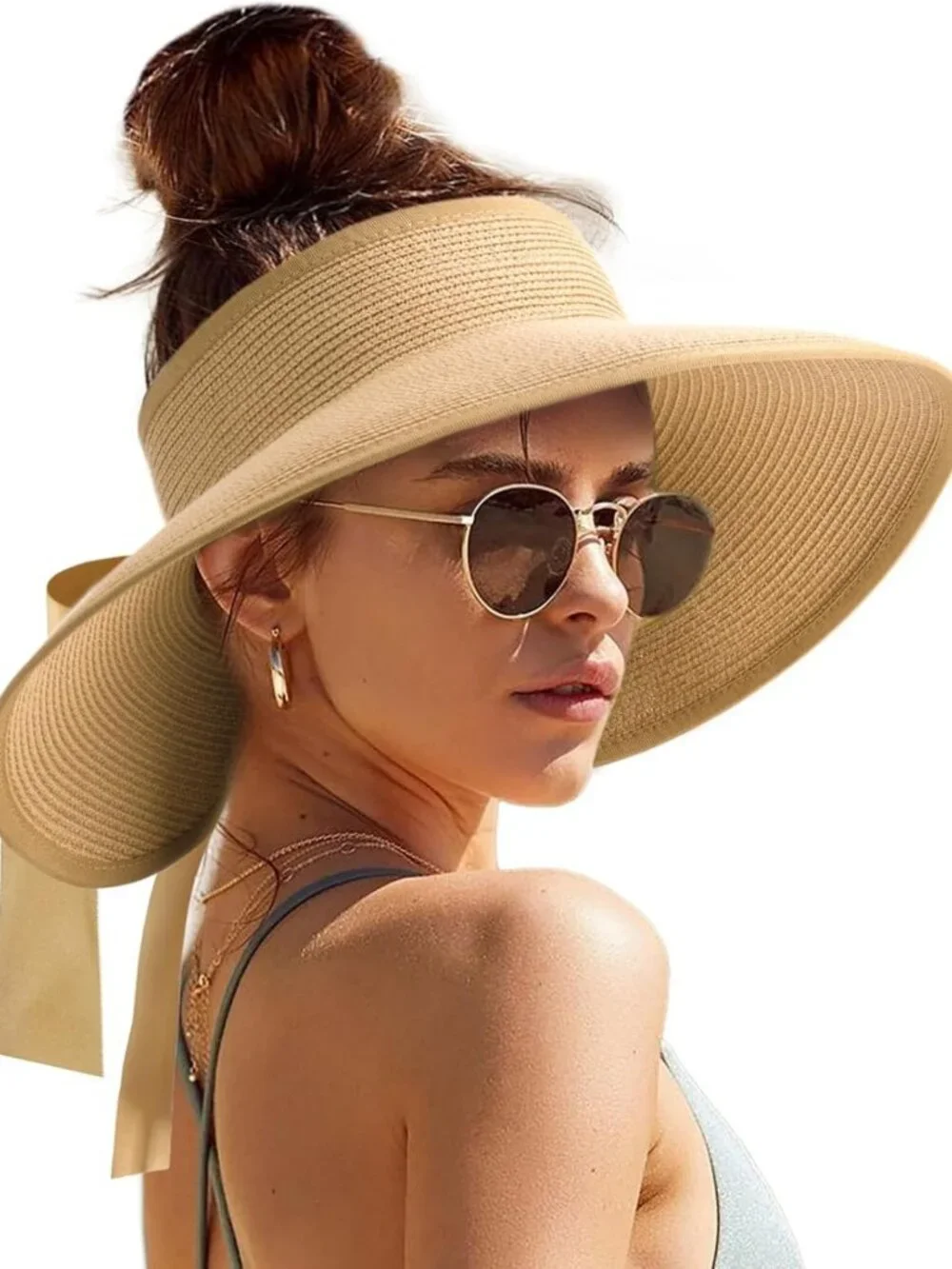 Stylish Women's Straw Sun Visor Hat - UPF Protection, Wide Brim, Perfect for